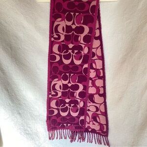 Coach double faced reversible merino wool logo scarf. Burgundy/pink. EUC